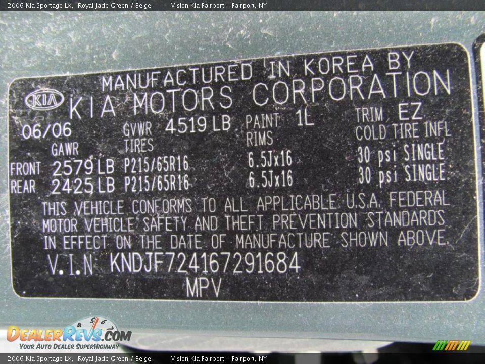 2006 Kia Sportage LX Royal Jade Green / Beige Photo #22