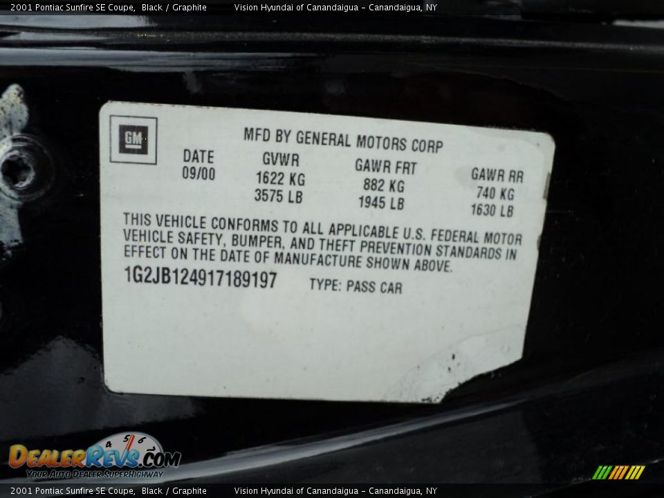2001 Pontiac Sunfire SE Coupe Black / Graphite Photo #5