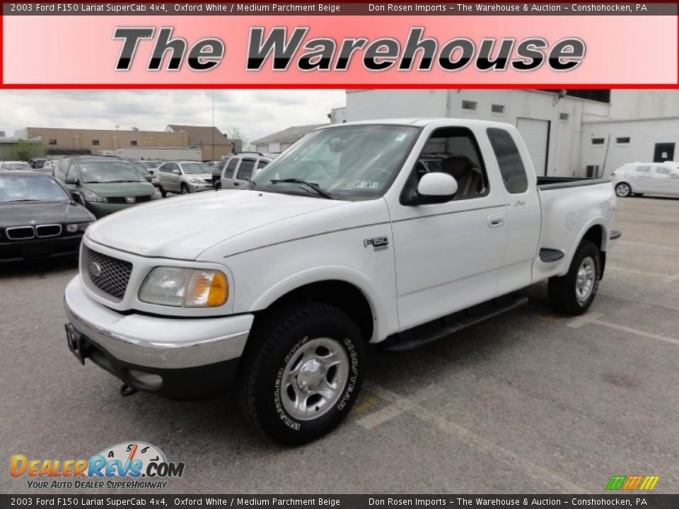 2003 Ford F150 Lariat SuperCab 4x4 Oxford White / Medium Parchment Beige Photo #1