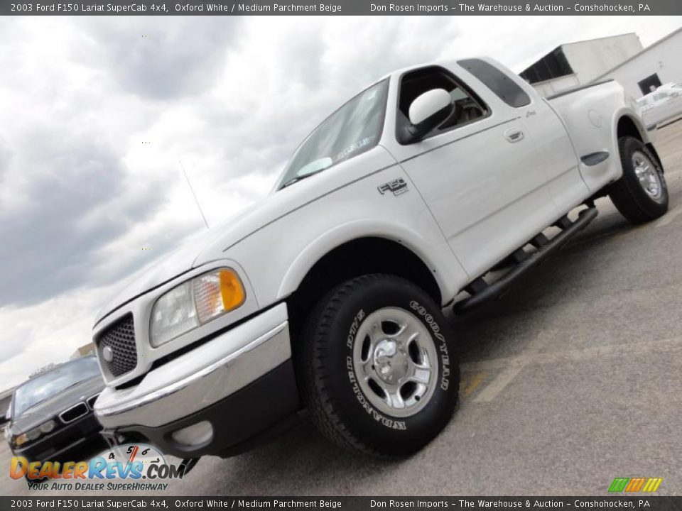 2003 Ford F150 Lariat SuperCab 4x4 Oxford White / Medium Parchment Beige Photo #2