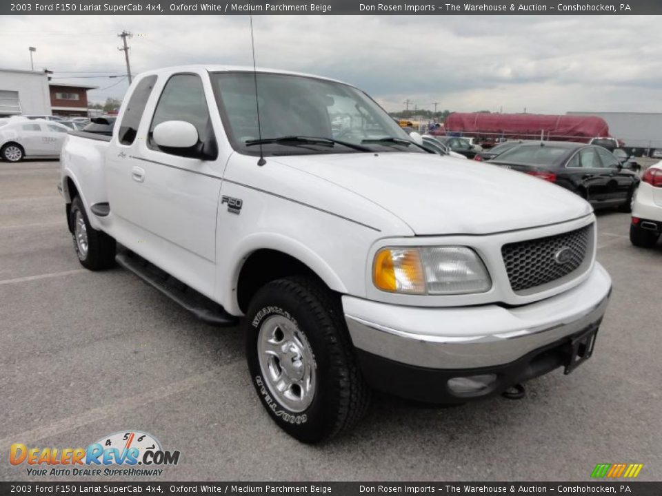 2003 Ford F150 Lariat SuperCab 4x4 Oxford White / Medium Parchment Beige Photo #4