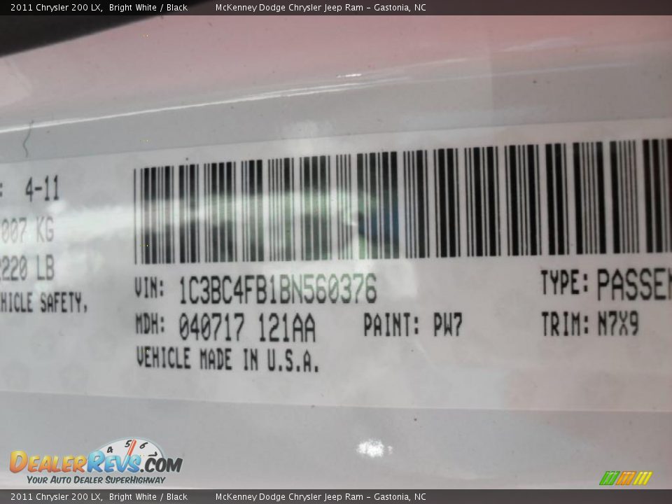 2011 Chrysler 200 LX Bright White / Black Photo #6