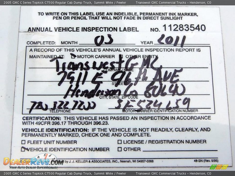 2005 GMC C Series Topkick C7500 Regular Cab Dump Truck Summit White / Pewter Photo #33