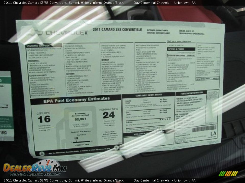 2011 Chevrolet Camaro SS/RS Convertible Window Sticker Photo #9