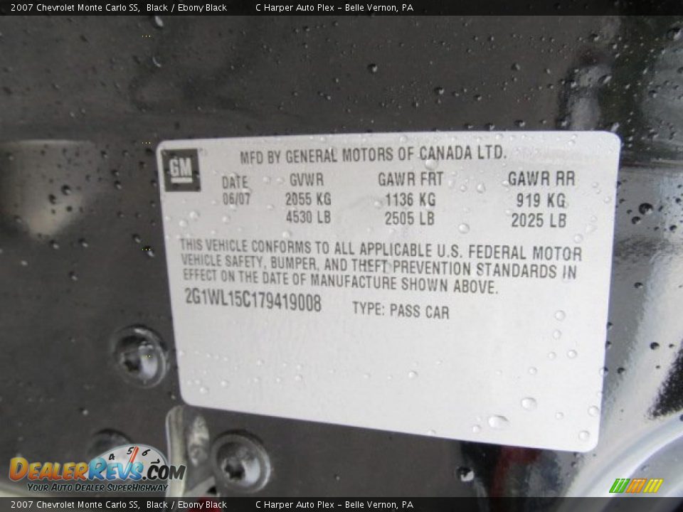 Info Tag of 2007 Chevrolet Monte Carlo SS Photo #23