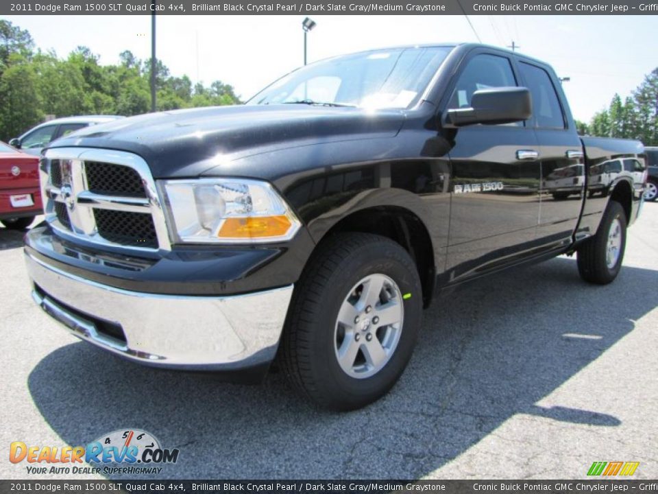 2011 Dodge Ram 1500 SLT Quad Cab 4x4 Brilliant Black Crystal Pearl / Dark Slate Gray/Medium Graystone Photo #3