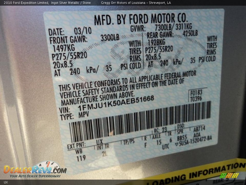 Ford Color Code UX Ingot Silver Metallic