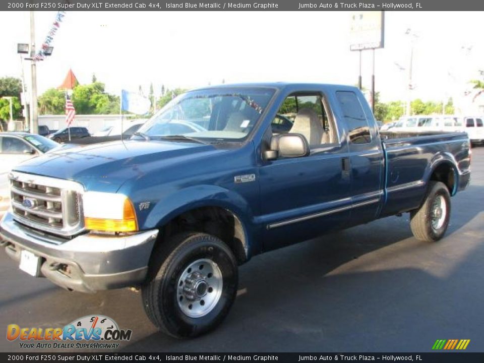 2000 Ford F250 Super Duty XLT Extended Cab 4x4 Island Blue Metallic / Medium Graphite Photo #5