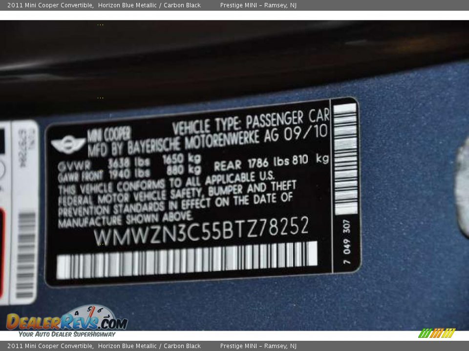 2011 Mini Cooper Convertible Horizon Blue Metallic / Carbon Black Photo #18