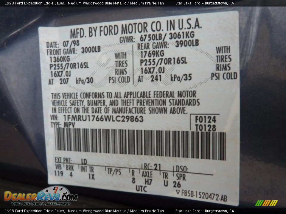1998 Ford Expedition Eddie Bauer Medium Wedgewood Blue Metallic / Medium Prairie Tan Photo #13