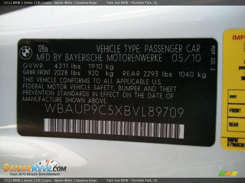 2011 BMW 1 Series 128i Coupe Alpine White / Savanna Beige Photo #32