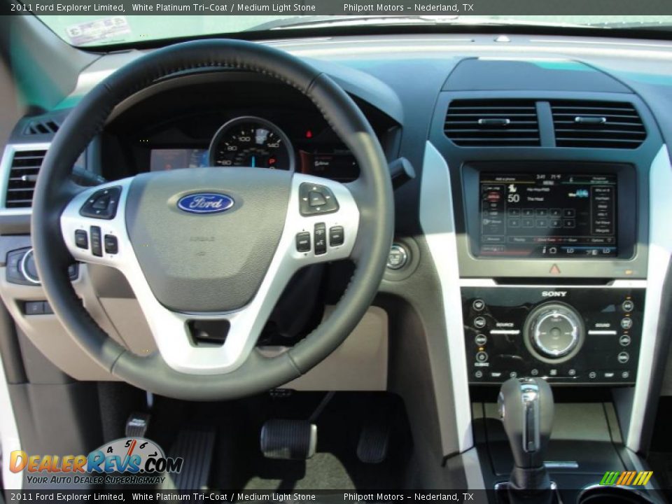 2011 Ford Explorer Limited White Platinum Tri-Coat / Medium Light Stone Photo #35