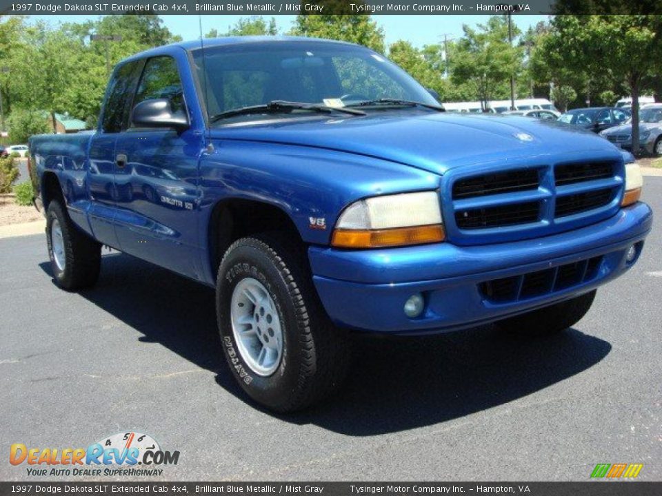 1997 Dodge Dakota SLT Extended Cab 4x4 Brilliant Blue Metallic / Mist Gray Photo #7