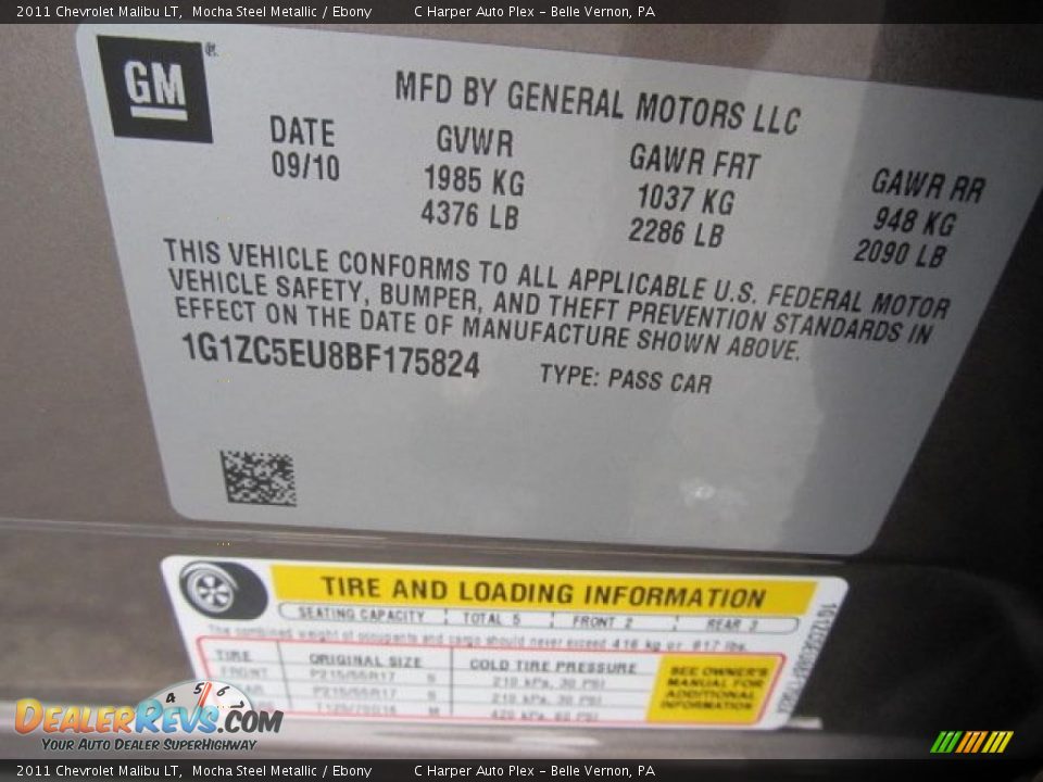 Info Tag of 2011 Chevrolet Malibu LT Photo #24