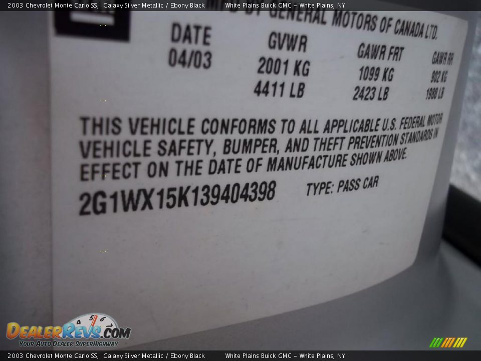 2003 Chevrolet Monte Carlo SS Galaxy Silver Metallic / Ebony Black Photo #25