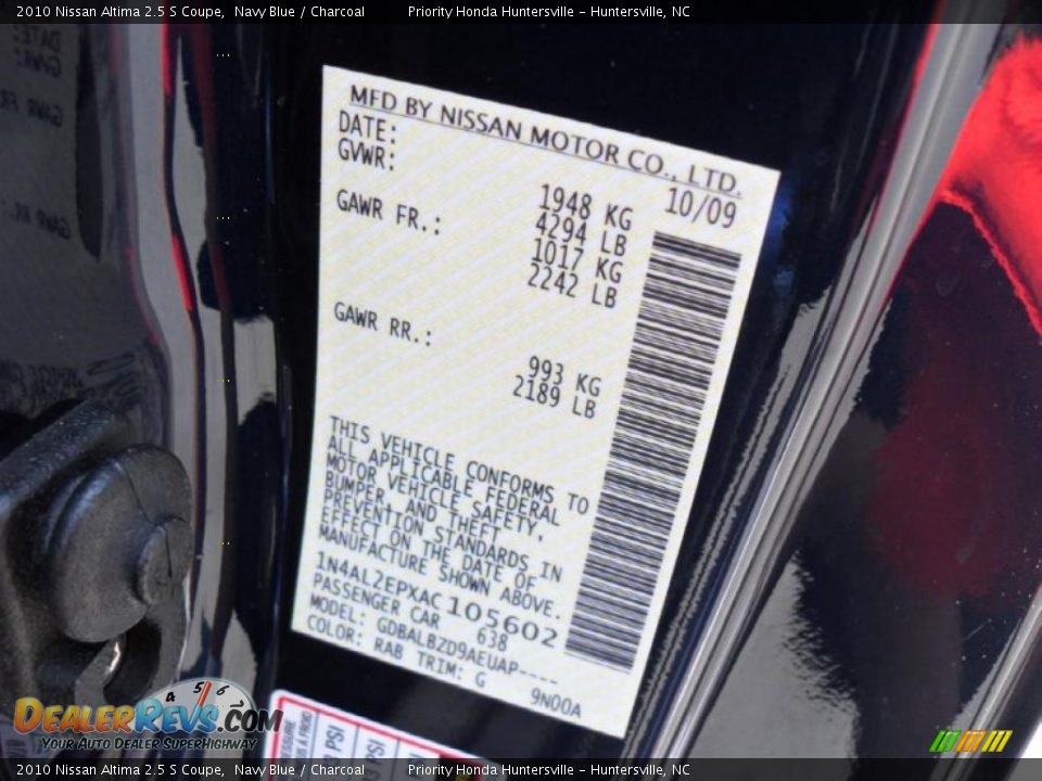 2010 Nissan Altima 2.5 S Coupe Navy Blue / Charcoal Photo #6