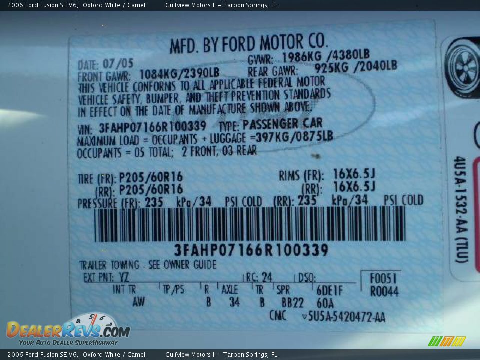 2006 Ford Fusion SE V6 Oxford White / Camel Photo #32
