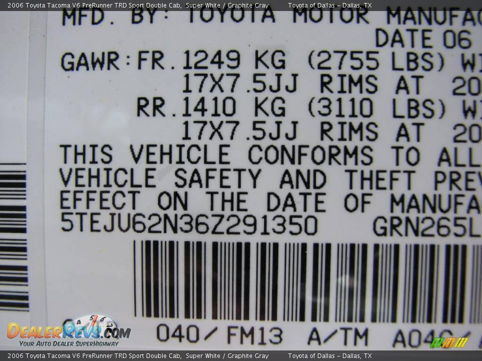 2006 Toyota Tacoma V6 PreRunner TRD Sport Double Cab Super White / Graphite Gray Photo #15