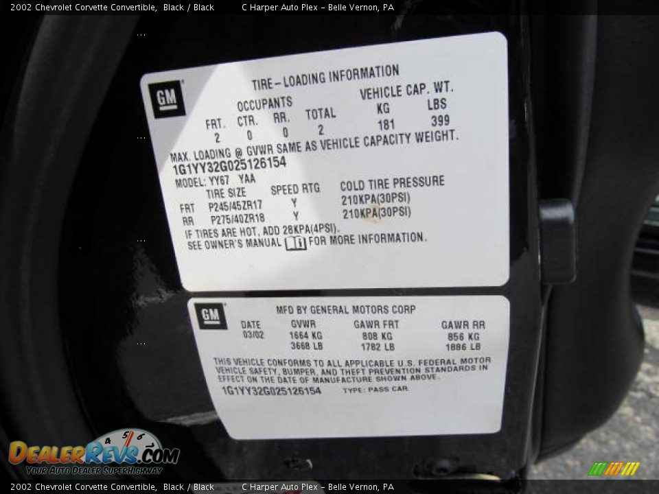 Info Tag of 2002 Chevrolet Corvette Convertible Photo #23