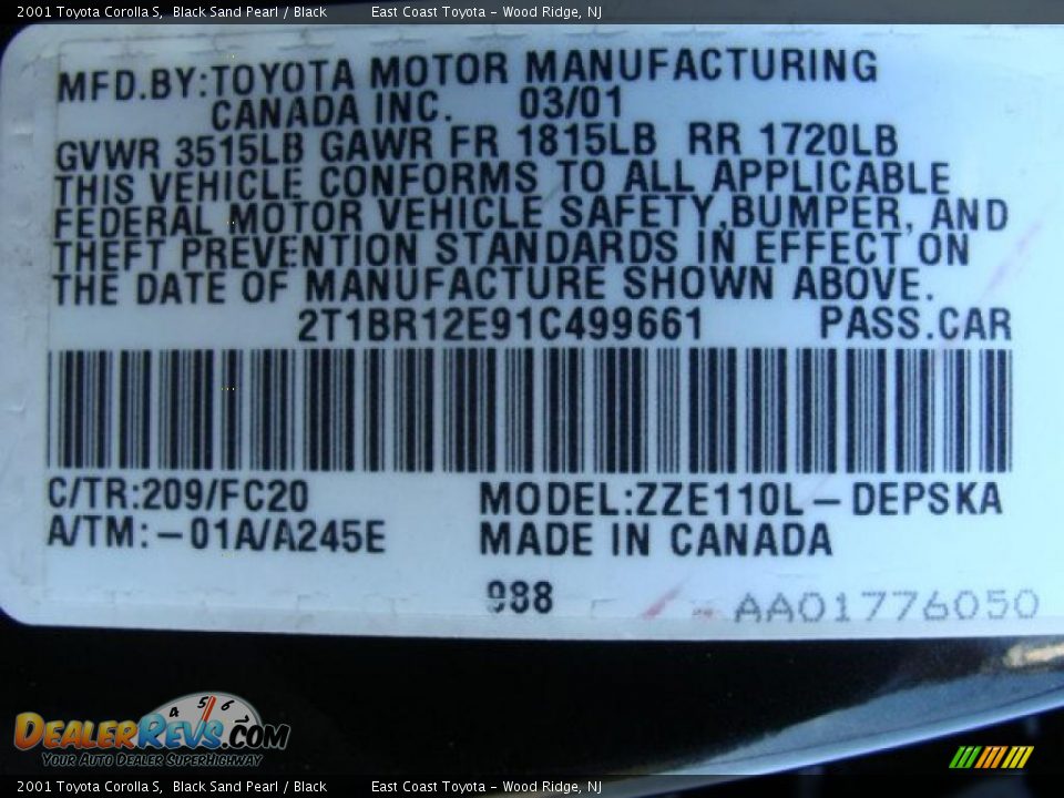 2001 Toyota Corolla S Black Sand Pearl / Black Photo #15