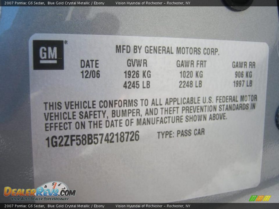 2007 Pontiac G6 Sedan Blue Gold Crystal Metallic / Ebony Photo #22