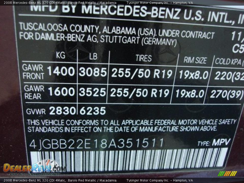 2008 Mercedes-Benz ML 320 CDI 4Matic Barolo Red Metallic / Macadamia Photo #26