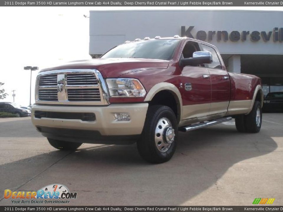 2011 Dodge Ram 3500 HD Laramie Longhorn Crew Cab 4x4 Dually Deep Cherry Red Crystal Pearl / Light Pebble Beige/Bark Brown Photo #1