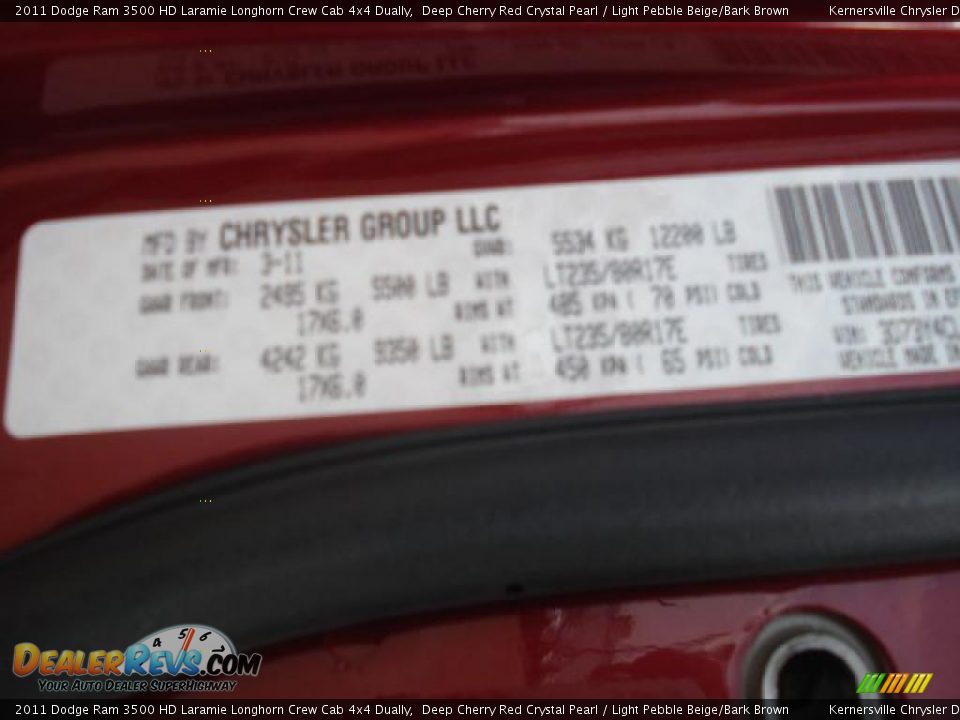 2011 Dodge Ram 3500 HD Laramie Longhorn Crew Cab 4x4 Dually Deep Cherry Red Crystal Pearl / Light Pebble Beige/Bark Brown Photo #21