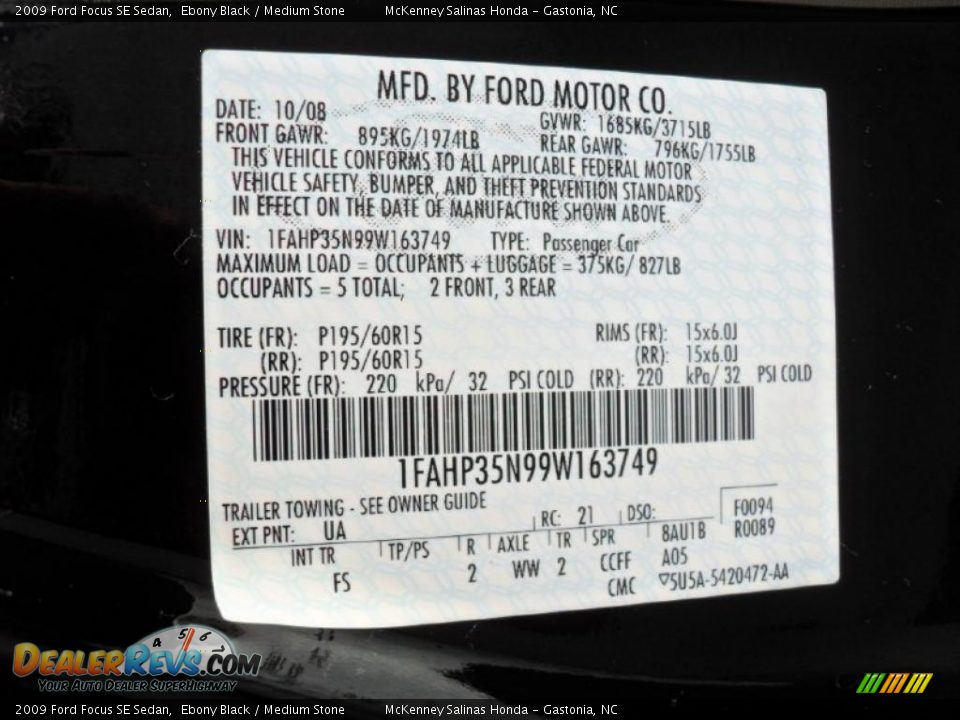 2009 Ford Focus SE Sedan Ebony Black / Medium Stone Photo #6