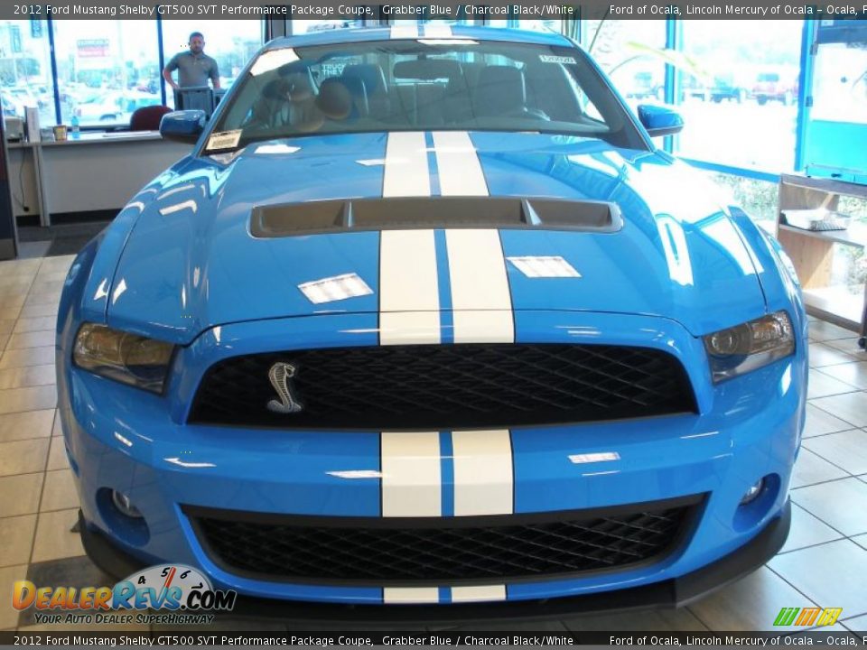 2012 Ford Mustang Shelby GT500 SVT Performance Package Coupe Grabber Blue / Charcoal Black/White Photo #2