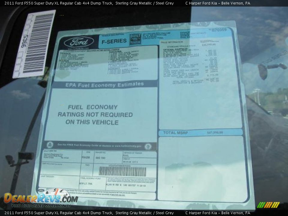 2011 Ford F550 Super Duty XL Regular Cab 4x4 Dump Truck Window Sticker Photo #5