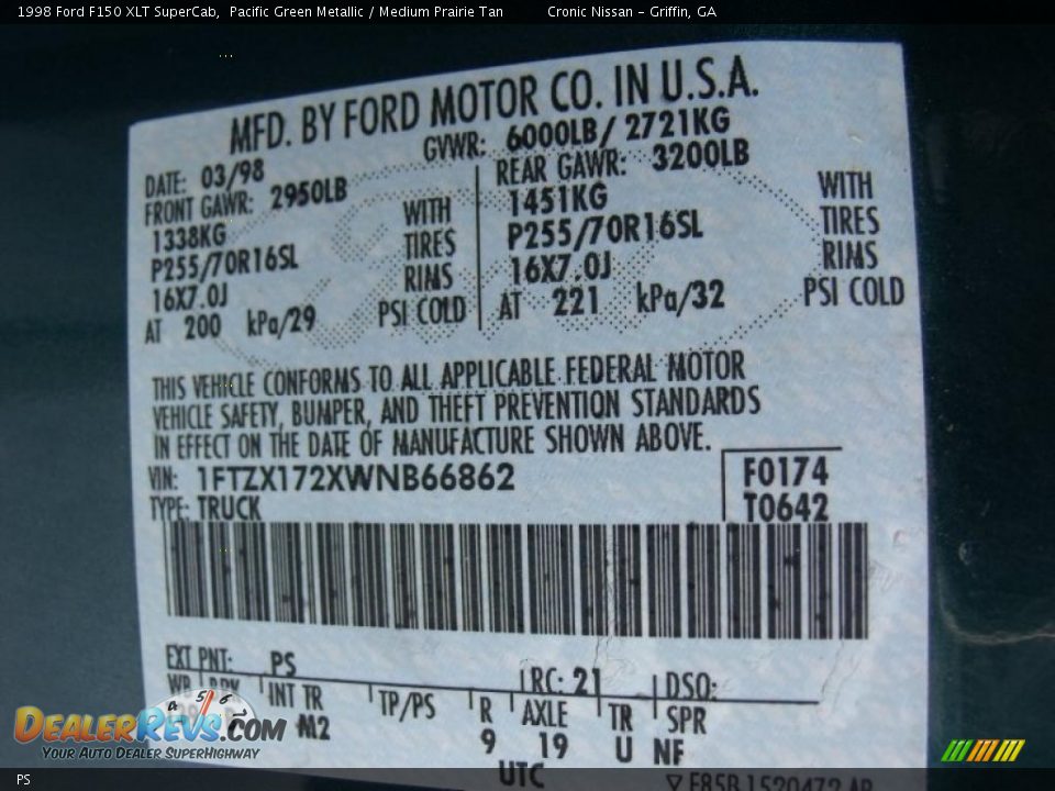 Ford Color Code PS Pacific Green Metallic