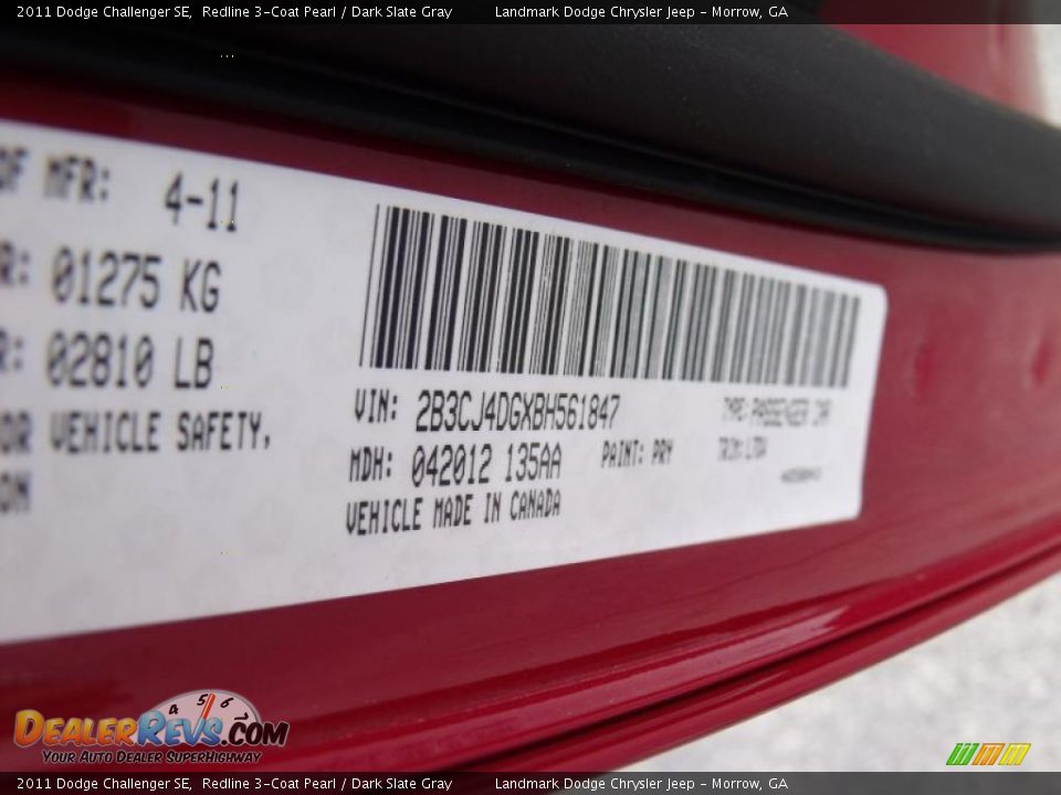 2011 Dodge Challenger SE Redline 3-Coat Pearl / Dark Slate Gray Photo #11