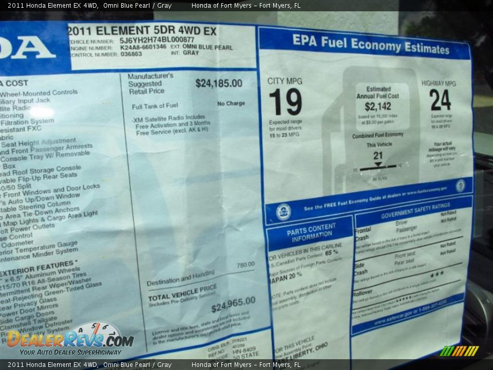 2011 Honda Element EX 4WD Window Sticker Photo #9