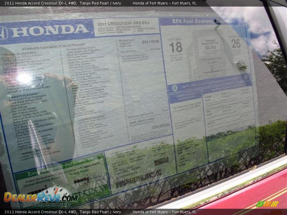 2011 Honda Accord Crosstour EX-L 4WD Window Sticker Photo #9