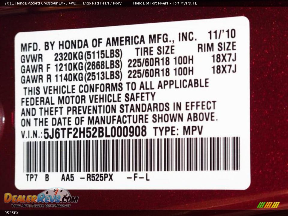 Honda Color Code R525PX Tango Red Pearl