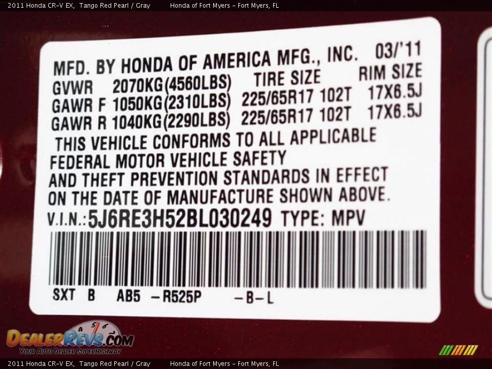 2011 Honda CR-V EX Tango Red Pearl / Gray Photo #10