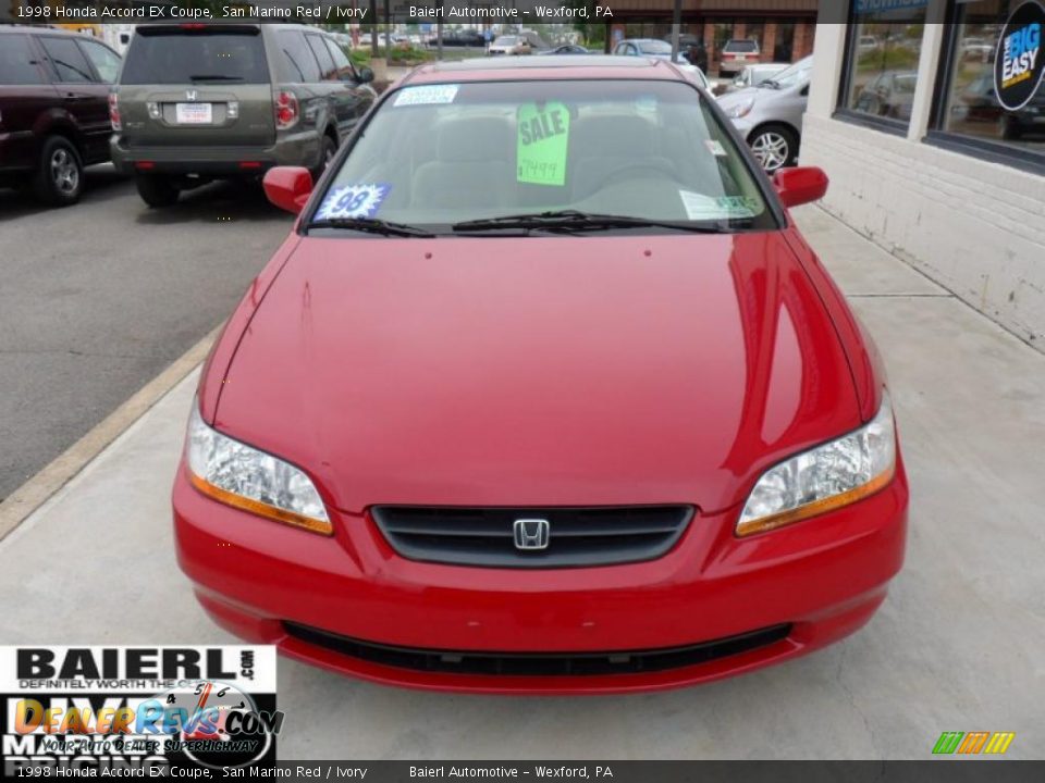 1998 Honda Accord EX Coupe San Marino Red / Ivory Photo #2
