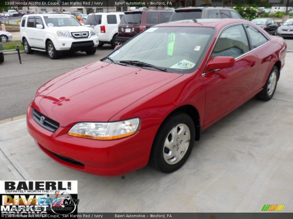 1998 Honda Accord EX Coupe San Marino Red / Ivory Photo #3