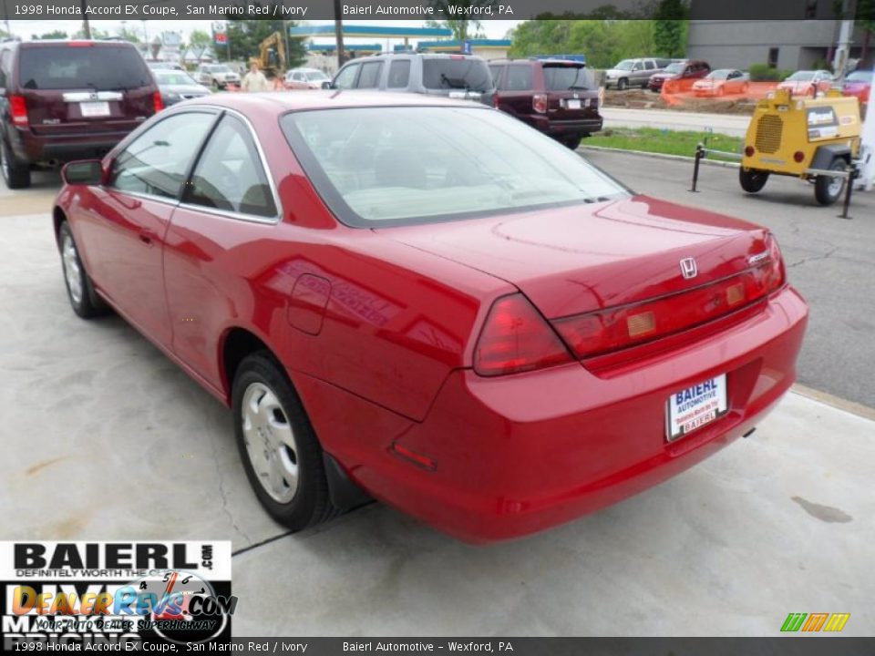 1998 Honda Accord EX Coupe San Marino Red / Ivory Photo #4