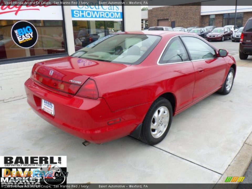 1998 Honda Accord EX Coupe San Marino Red / Ivory Photo #6