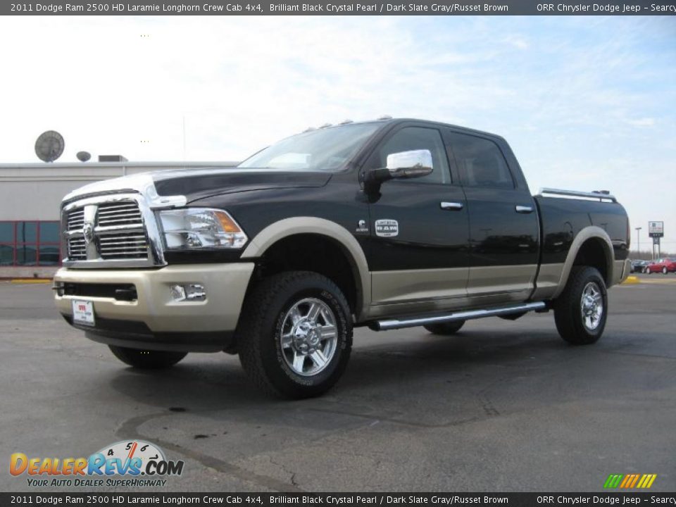 2011 Dodge Ram 2500 HD Laramie Longhorn Crew Cab 4x4 Brilliant Black Crystal Pearl / Dark Slate Gray/Russet Brown Photo #1