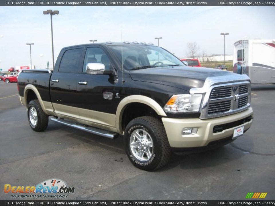 2011 Dodge Ram 2500 HD Laramie Longhorn Crew Cab 4x4 Brilliant Black Crystal Pearl / Dark Slate Gray/Russet Brown Photo #3