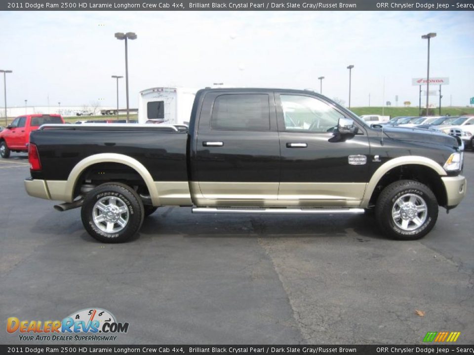 2011 Dodge Ram 2500 HD Laramie Longhorn Crew Cab 4x4 Brilliant Black Crystal Pearl / Dark Slate Gray/Russet Brown Photo #4