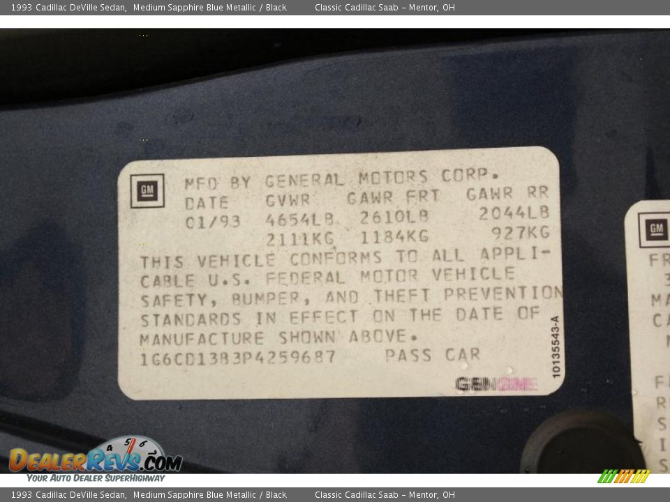 1993 Cadillac DeVille Sedan Medium Sapphire Blue Metallic / Black Photo #22