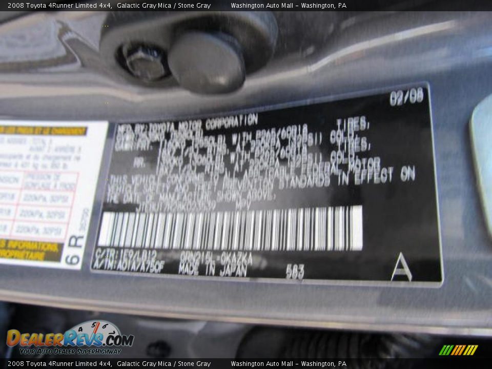 2008 Toyota 4Runner Limited 4x4 Galactic Gray Mica / Stone Gray Photo #19