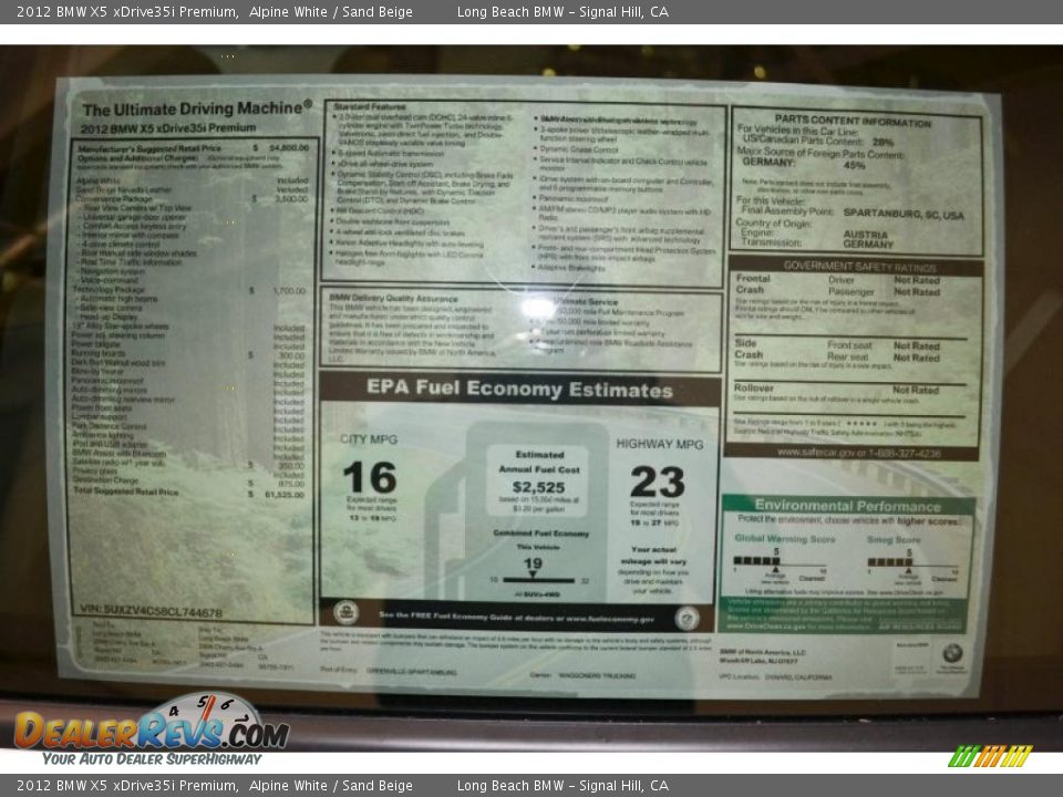 2012 BMW X5 xDrive35i Premium Window Sticker Photo #6