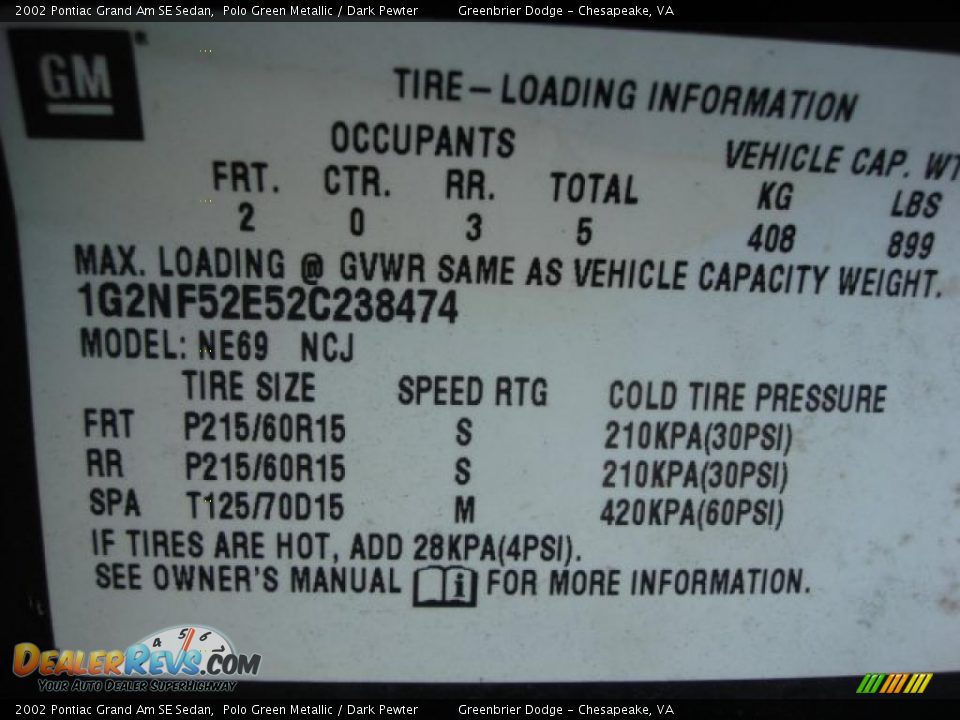 2002 Pontiac Grand Am SE Sedan Polo Green Metallic / Dark Pewter Photo #17