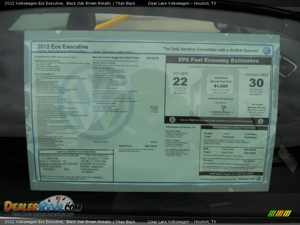 2012 Volkswagen Eos Executive Window Sticker Photo #29