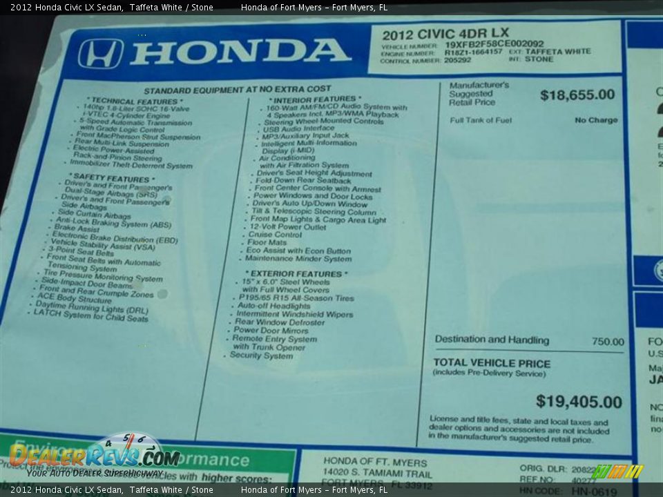 2012 Honda Civic LX Sedan Window Sticker Photo #9